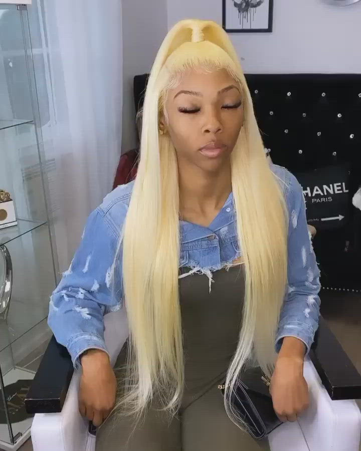 613 Blonde Glueless Full Lace Human Hair Wigs HD Transparent 250% Density Straight Lace Frontal Wig