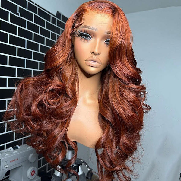 Ginger Copper Brown 13x4 Lace Front Wigs Body Wave Human Hair Wigs For Black Women