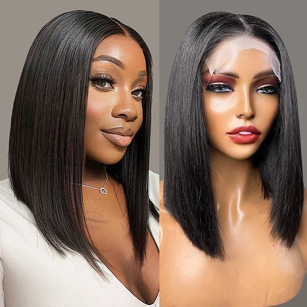 Invisible Glueless 13x4 HD Lace Front Wig Straight Short Bob Human Hai ...