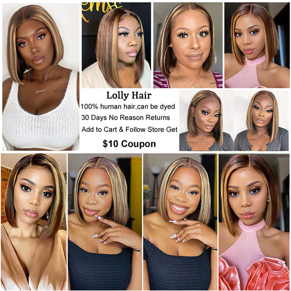 Lolly Hair Highlight Bob Wig Straight Lace Front Human Hair Wigs - LollyHair