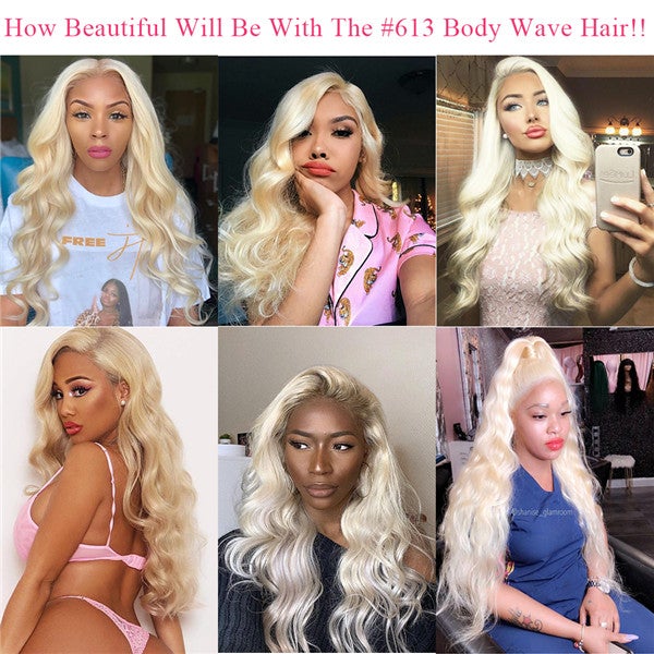 613 Human Hair Bundles with HD Frontal Brazilian Blonde Body Wave Bundles with Frontal