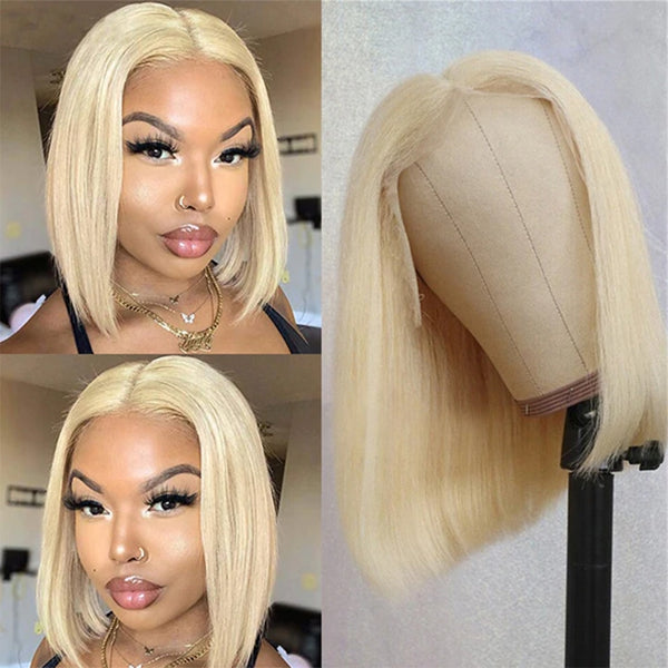 613 Blonde Bob Wigs 4x4 Lace Closure Wig Affordable Short Human Hair Wigs