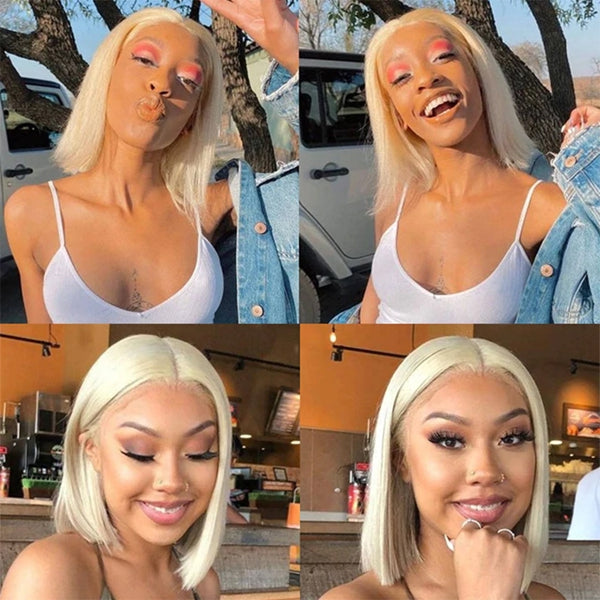 613 Blonde Bob Wigs 4x4 Lace Closure Wig Affordable Short Human Hair Wigs