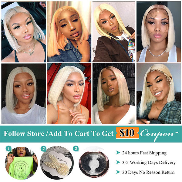 613 Blonde Bob Wigs 4x4 Lace Closure Wig Affordable Short Human Hair Wigs - LollyHair