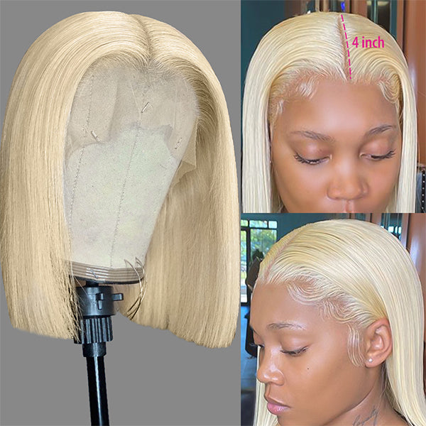Transparent 613 Bob Wig Blonde Lace Front Wigs for Women T Part Short Straight Bob Frontal Wig - LollyHair