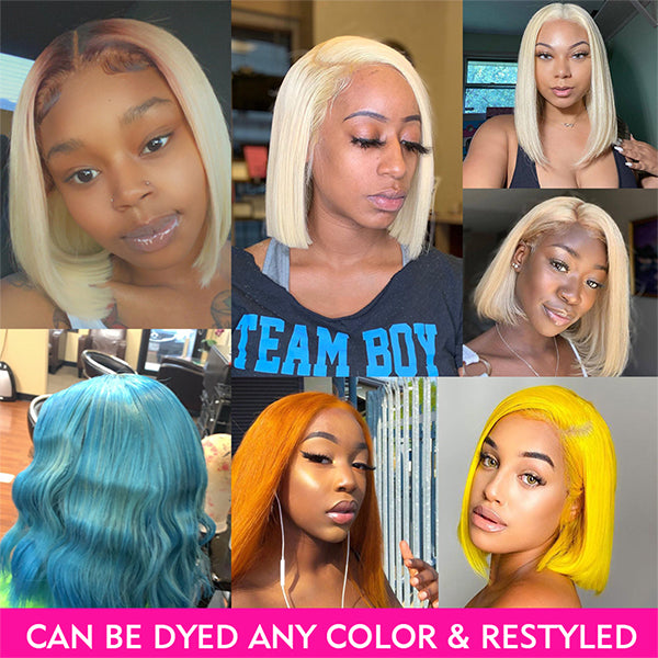 Transparent 613 Bob Wig Blonde Lace Front Wigs for Women T Part Short Straight Bob Frontal Wig - LollyHair