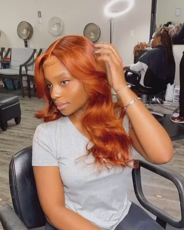 Ginger Orange Body Wave Wig Colored Human Hair Lace Front Wigs with Baby Hair