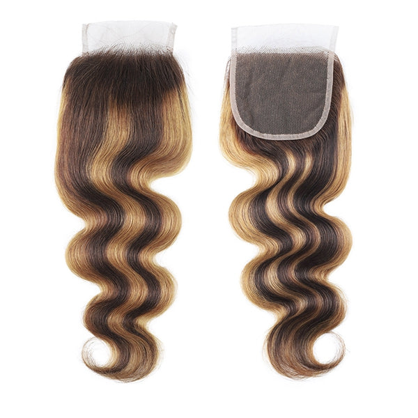 HD Transparent Highlight Body Wave Closure 4x4 Human Hair Lace Closure with Baby Hair - LollyHair