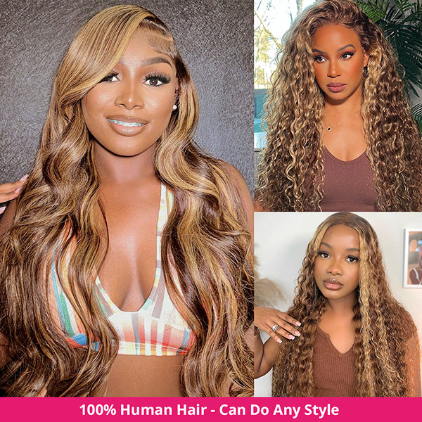 Highlight Wig Human Hair Straight 13x6 HD Lace Front Wigs P4/27 Colored Human Hair Wigs