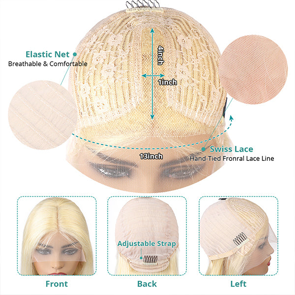 28 30 Inch 613 Human Hair Wigs for Women Transparent Honey Blonde Straight Lace Part Wig - LollyHair