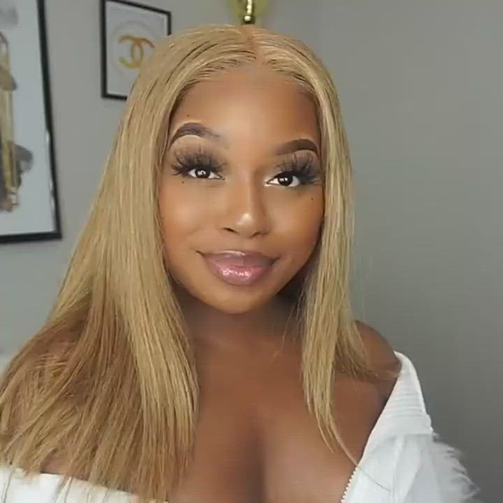 Honey Blonde Straight Bundles with Closure 27 Colored Human Hair 3 Bundles with Closure