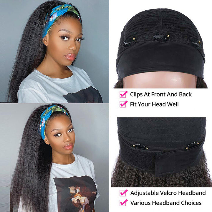 Yaki Headband Wig Glueless Lace Front Human Hair Wigs Kinky Straight Headband Wig - LollyHair