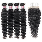 Lolly Hair Deep Wave Brazilian Virgin Human Hair 4 Bundles with 4x4 Lace Closure : LOLLYHAIR