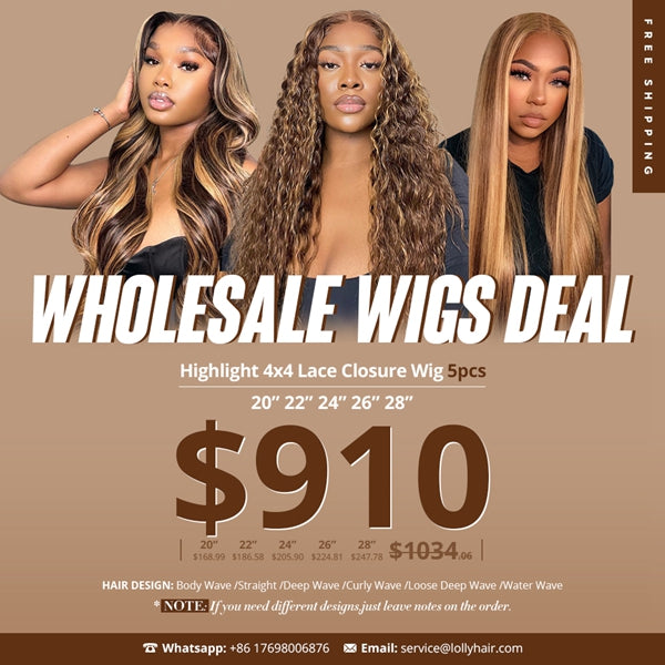$910 Wholesale P4/27 Colored Human Hair Wigs Pack Deal 4x4 HD Lace Closure Wig 20 22 24 26 28 inch 5pcs