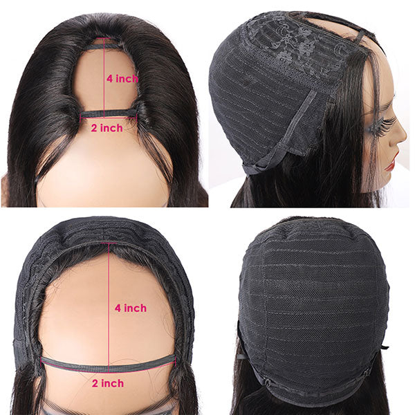 U Part Wig Human Hair Glueless Straight Hair Wigs Full Machine Made Wig - LollyHair