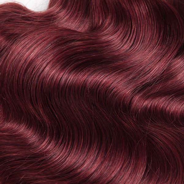 99J Burgundy Body Wave Human Hair Bundles With Frontal 13x4 Frontal