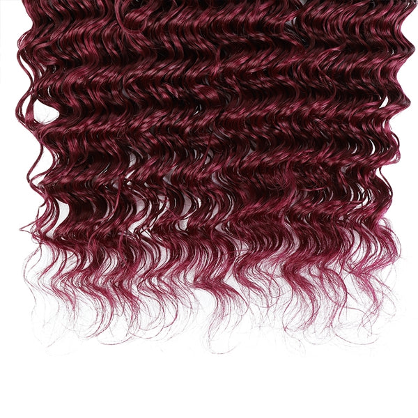 99J Burgundy Deep Wave Bundles Deal Human Hair Bundles 1 3 4 Bundles