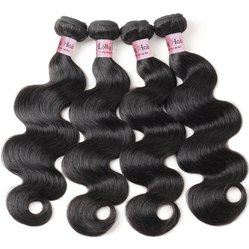 Lolly Hair 9A Indian Virgin Body Wave Hair with Lace Closure 100% Unprocessed Virgin Remy Hair 8-28 inch with Human Hair Extension : LOLLYHAIR