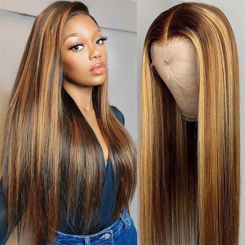 P4/27 Highlight Colored Human Hair Wigs 13x4 Ombre Bone Straight Lace Front Wig Human Hair Wigs - LollyHair
