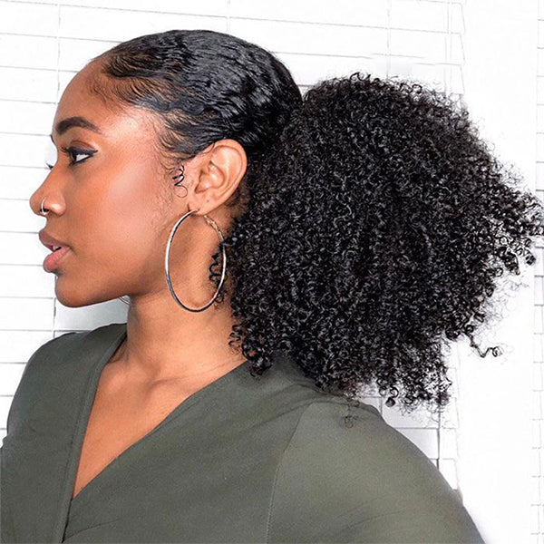 Afro Kinky Curly Ponytail Drawstring Human Hair Extensions Wrap Around Clip in Hair