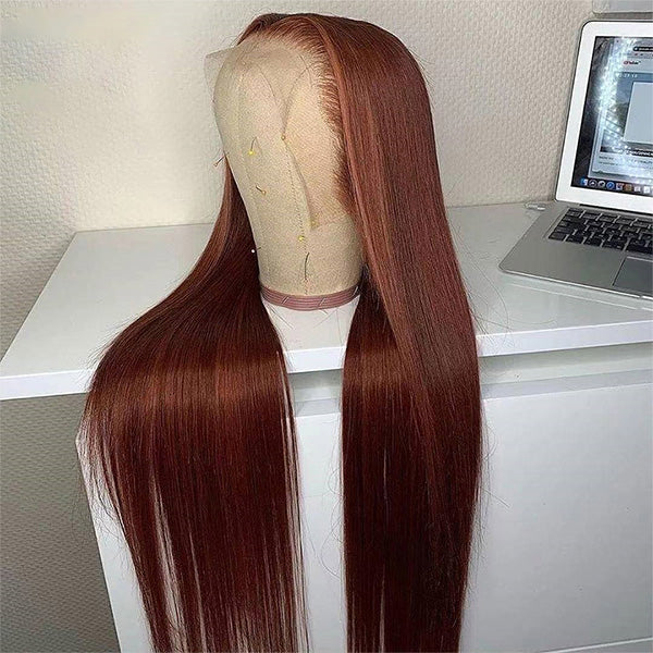 Lolly #33 Reddish Brown Glueless HD Lace Front Wigs Straight Pre Plucked Wear Go Colored Human Hair Wigs