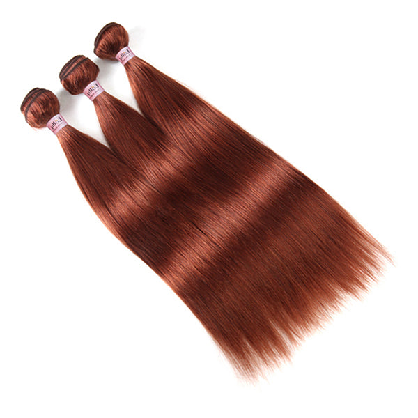 Auburn Brown Straight Human Hair Bundles with Closure Colored 3 Bundles with Closure