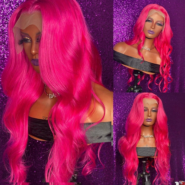 Barbie Hot Pink Lace Wig 13x4 HD Transparent Body Wave Lace Front Wig Colored Human Hair Wigs