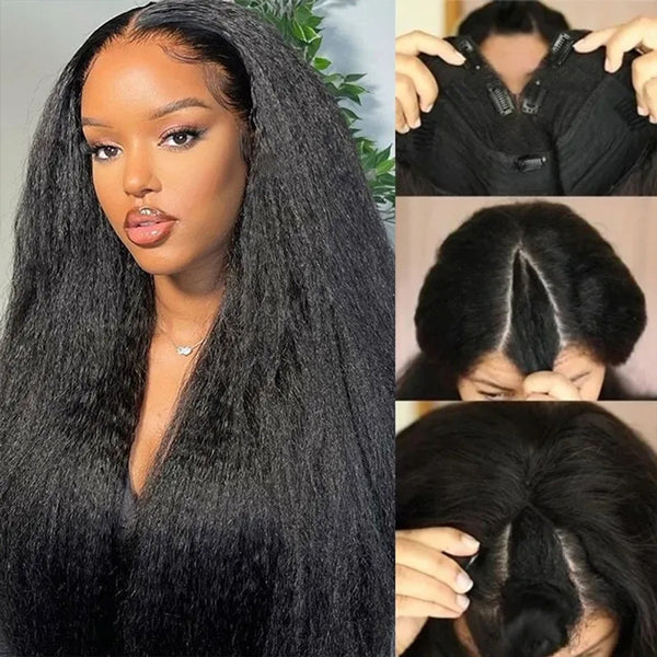 Glueless V Part Wig Kinky Straight V Part Wigs Beginner Friendly Upgrade U Part Human Hair Wigs