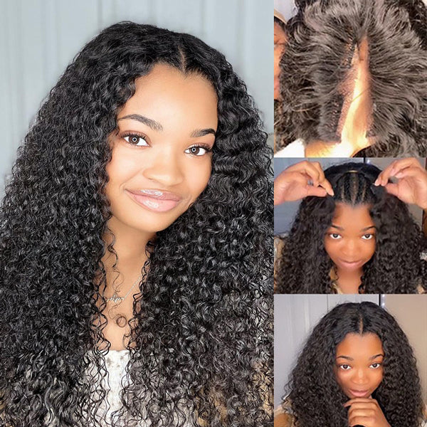 V Part Curly Wig Beginner Friendly Glueless Curly Human Hair Wig