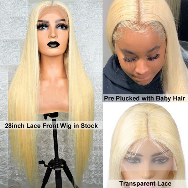 Blonde Human Hair Wigs T Part Lace Wigs 613 Straight Lace Front Wigs 150% Density
