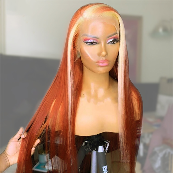 Ginger Wig With Blonde Highlight Colored Human Hair Wigs Straight HD Lace Front Wigs