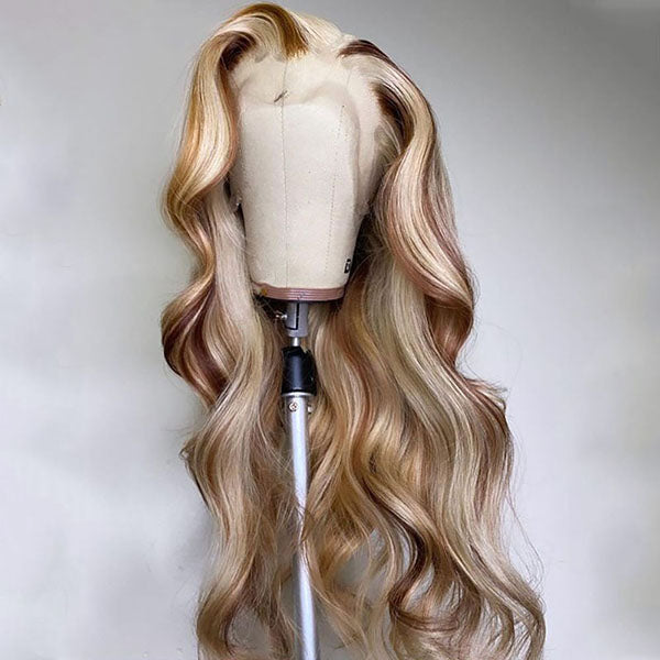 Lolly Glueless Blonde Balayage Highlight 4/613 Colored Wigs 13x4 HD Lace Front Human Hair Wigs 30 38 inch