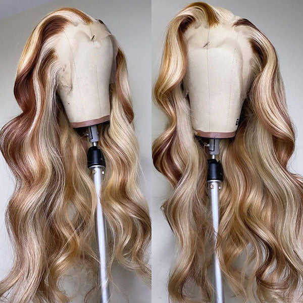 Glueless Blonde Balayage Highlight Wigs Colored Body Wave Human Hair Wig 13x4 Lace Front Wigs 30 38 inch