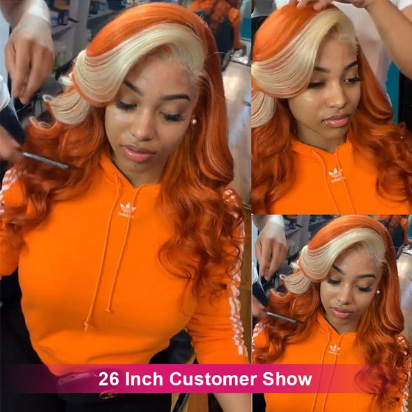 Ginger Wig With Blonde Highlights 13x4 Body Wave Glueless HD Transparent Lace Front Wigs For Wig