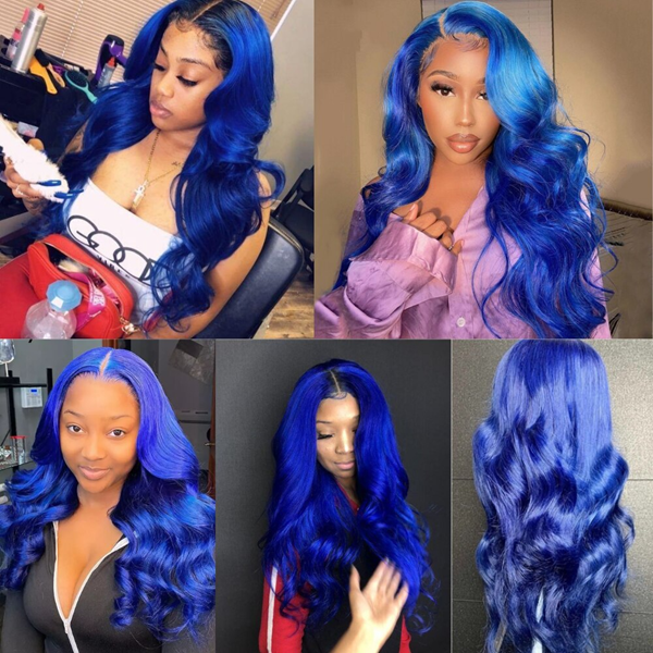 Blue Body Wave Human Hair Lace Front Wigs with Baby Hair