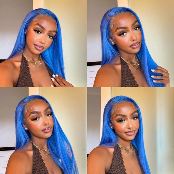 Blue Wigs Colored Human Hair Wigs Remy Brazilian Hair Wigs
