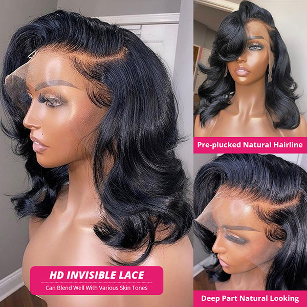 Body Wave Short Bob Wigs 13x4 Glueless HD Lace Front Human Hair Wigs 5x5 HD Lace Closure Wig Pre Plucked