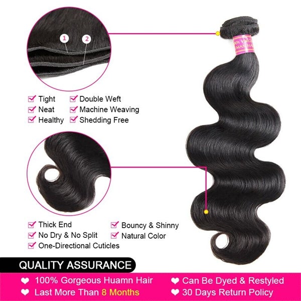 Body Wave 3 Bundles with 5*5 HD Lace Closure Human Hair Bundles and Lace Closure
