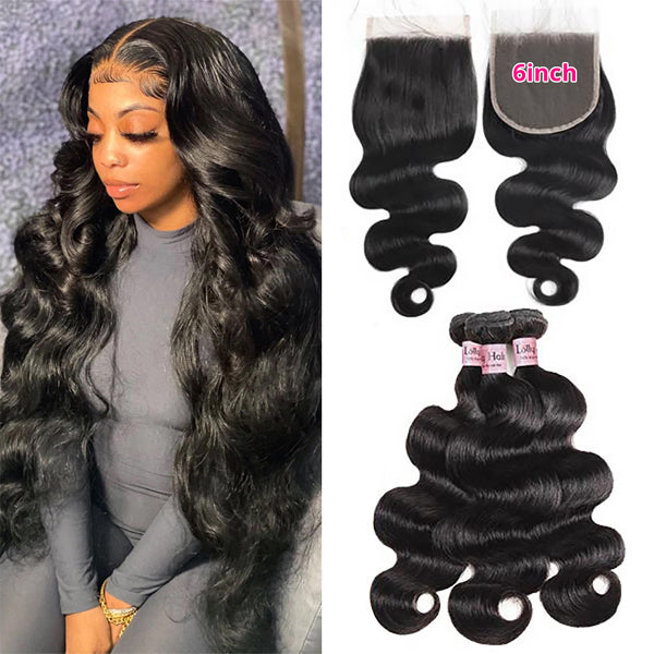 Body Wave Bundles with HD 6x6 Lace Closure Human Hair 3 Bundles with Closure