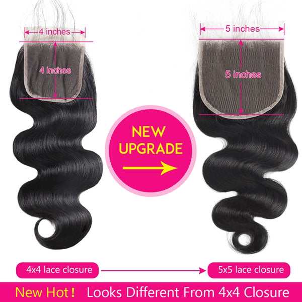 Body Wave Hair 3 Bundles Deals with 5x5 Body Wave Lace Closure - LollyHair