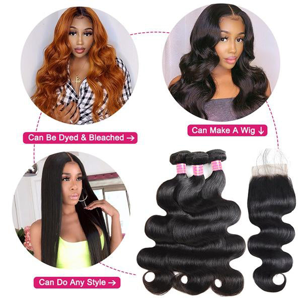 5x5 HD Lace Closure with Bundles Body Wave Hair 3 Bundles with Closure