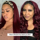 Body Wave Burgundy Adjustable Headband Wig Glueless 99J Colored Human Hair Wigs - LollyHair