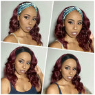 Body Wave Burgundy Adjustable Headband Wig Glueless 99J Colored Human Hair Wigs - LollyHair