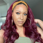 Body Wave Burgundy Adjustable Headband Wig Glueless 99J Colored Human Hair Wigs - LollyHair