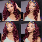 Body Wave Burgundy Adjustable Headband Wig Glueless 99J Colored Human Hair Wigs - LollyHair