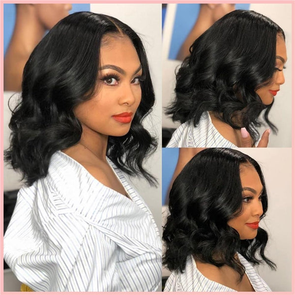 Body Wave Short Bob Wig 13x4 Transparent Lace Frontal Wigs for Women