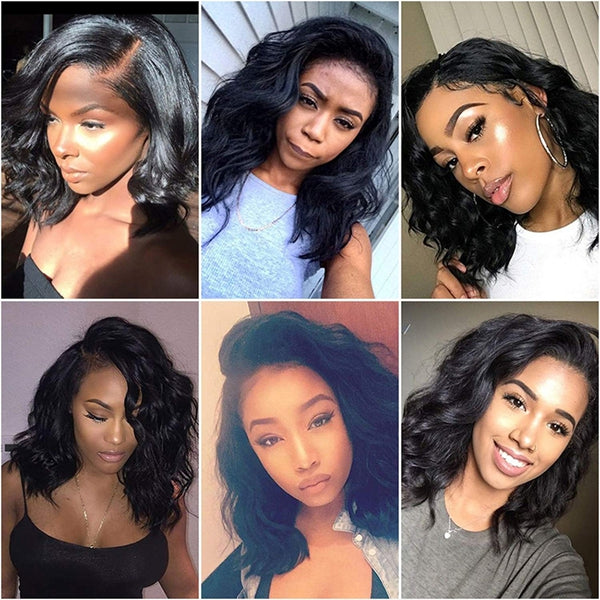 Body Wave Short Bob Wig 13x4 Transparent Lace Frontal Wigs for Women