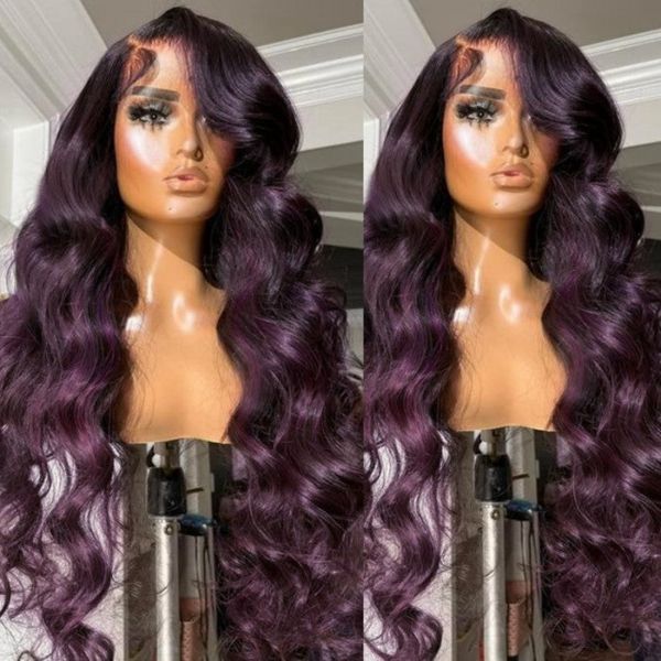 Body Wave Smokey Deep Purple Ombre Colored Wigs 13x4 Lace Frontal Huma ...