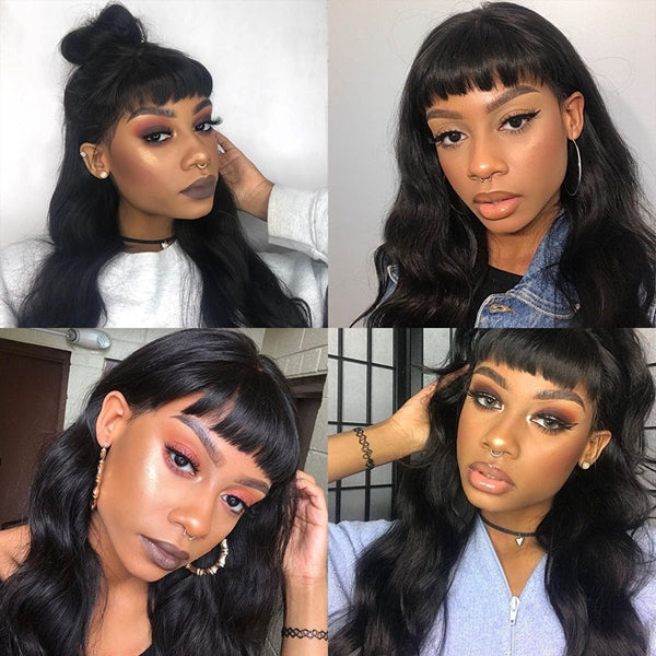 Body Wave Wig With Bangs 99J Colored Wigs With Bangs Machine Made Ginger Brazilian Hair Human Hair Wigs