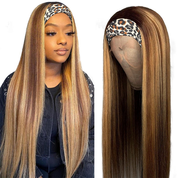 Honey Blonde Highlight Headband Wigs Human Hair Wigs for Women